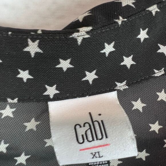 Cabi Black White Star Print Blouse Size XL - Picture 5 of 6